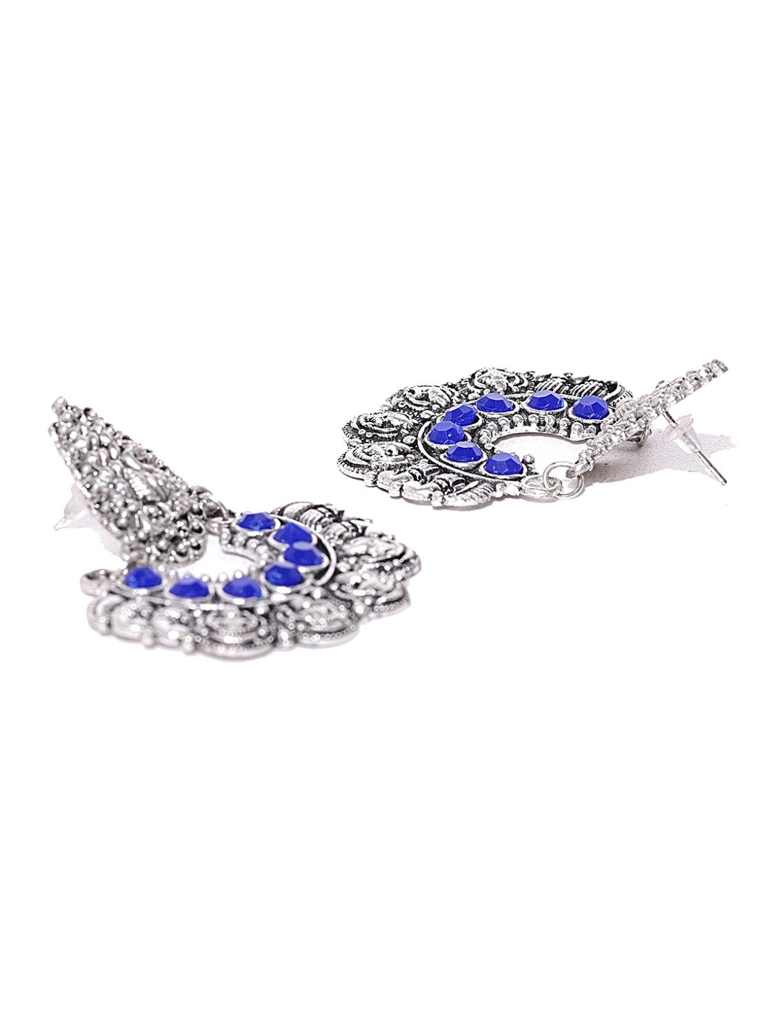 Buy Infuzze Oxidised Silver Toned Blue Peacock Shaped Stone Studded