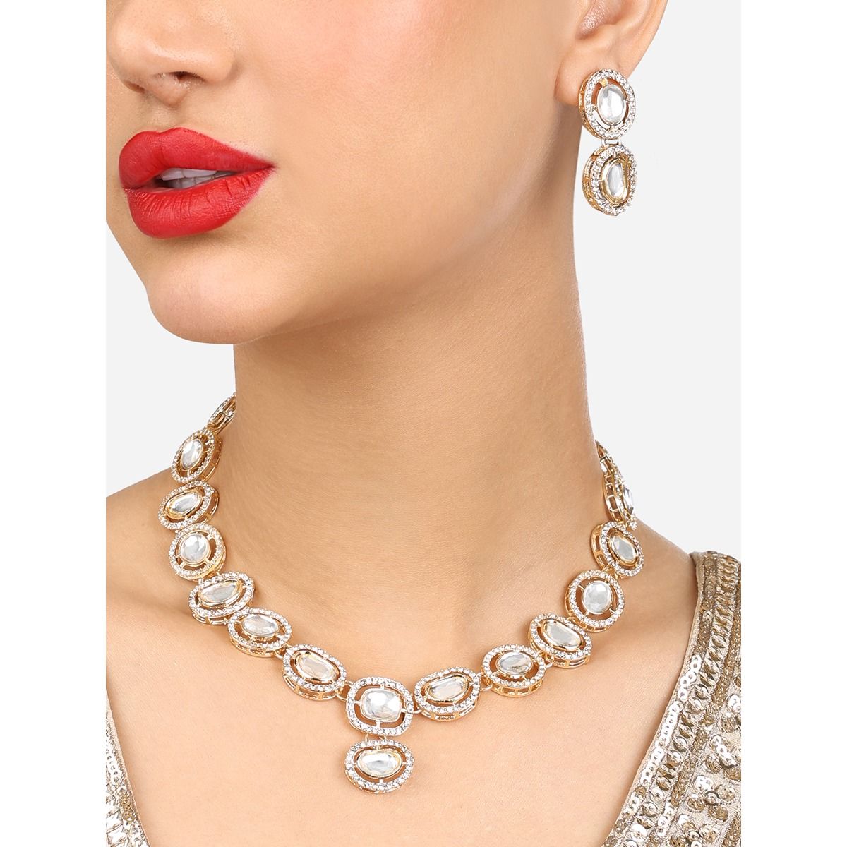 Buy Zaveri Pearls Gold Tone Austrian Diamonds Stones Necklace