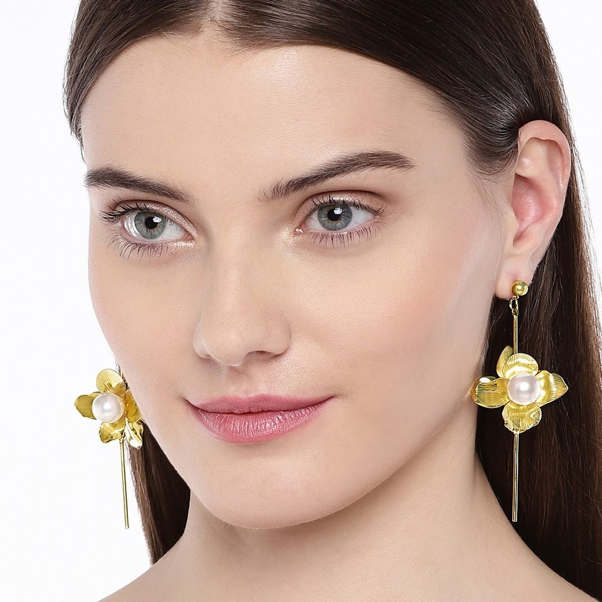 Oomph Gold Plated Large Floral Pearl Statement Drop Earrings Buy Oomph