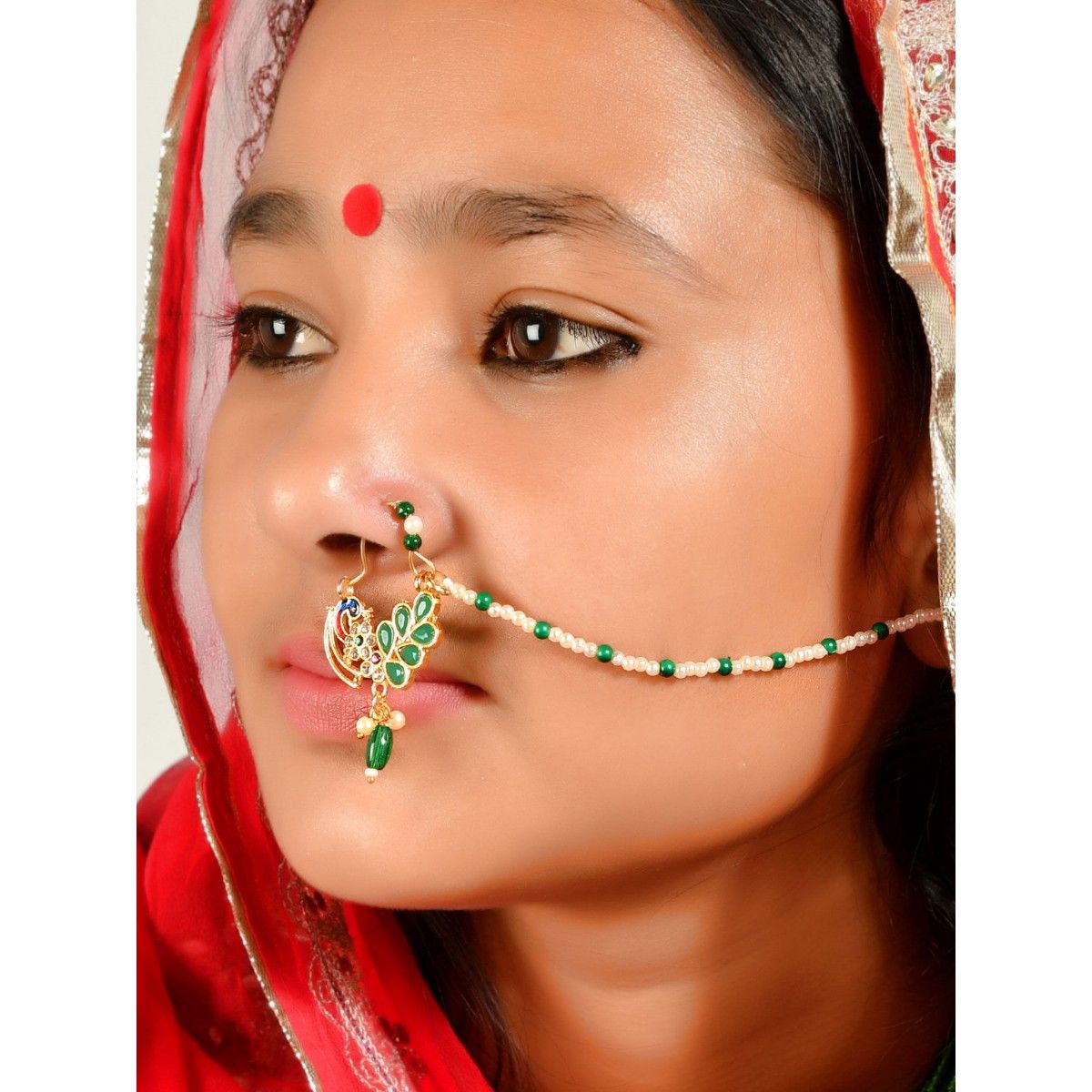 Silvermerc Designs Meenakari Pearl Golden Nose Ring Buy Silvermerc