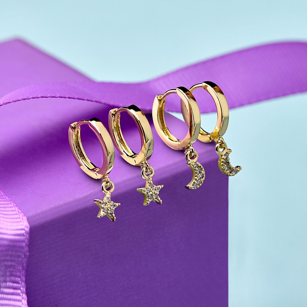 Buy Accessorize London Gold Plated 2X Star And Moon Charm Huggie Hoops