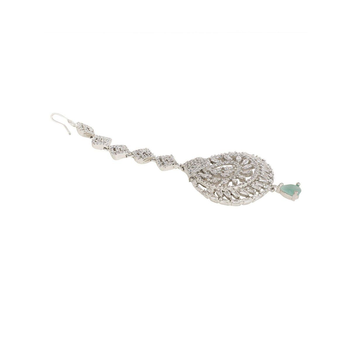 Anika S Creations Silver Plated Stylish Mint Green American Diamond