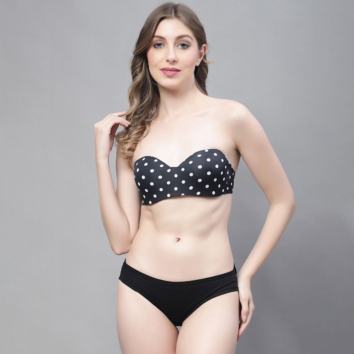 PrettyCat Underwired Seamless Polka Printed Balconette Lingerie Set