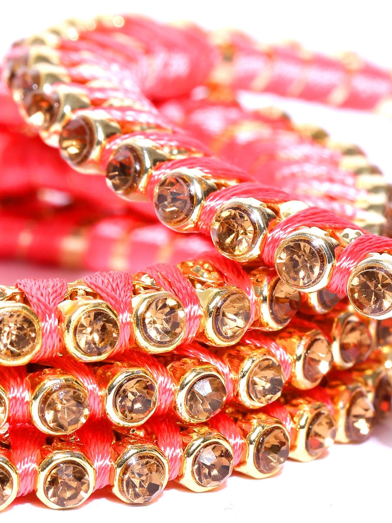 Priyaasi Set Of Pink Gold Plated Stone Studded Handcrafted Bangles