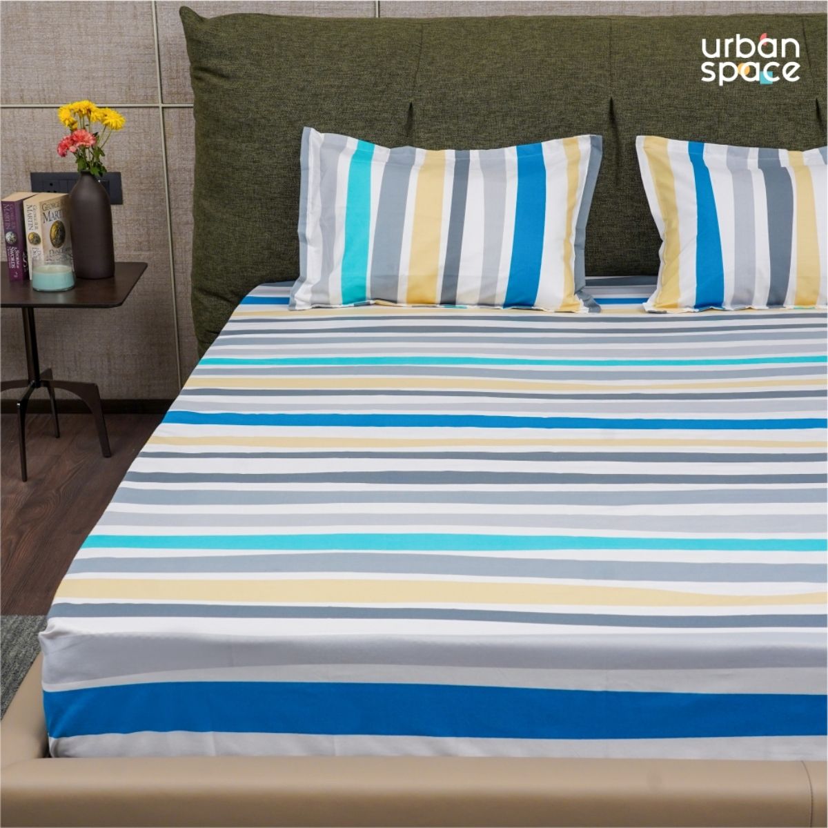 Buy Urban Space Serene Tc Cotton Bedsheets With Pillow Blue Online