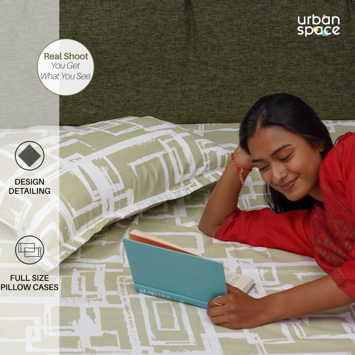 Buy Urban Space Serene Tc Cotton Bedsheets With Pillow Cover Green