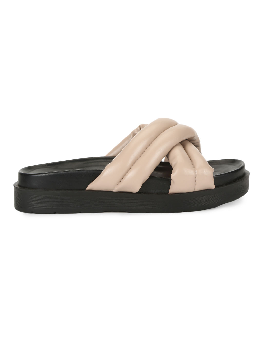 Truffle Collection Nude Pu Crisscross Quilted Slides Buy Truffle