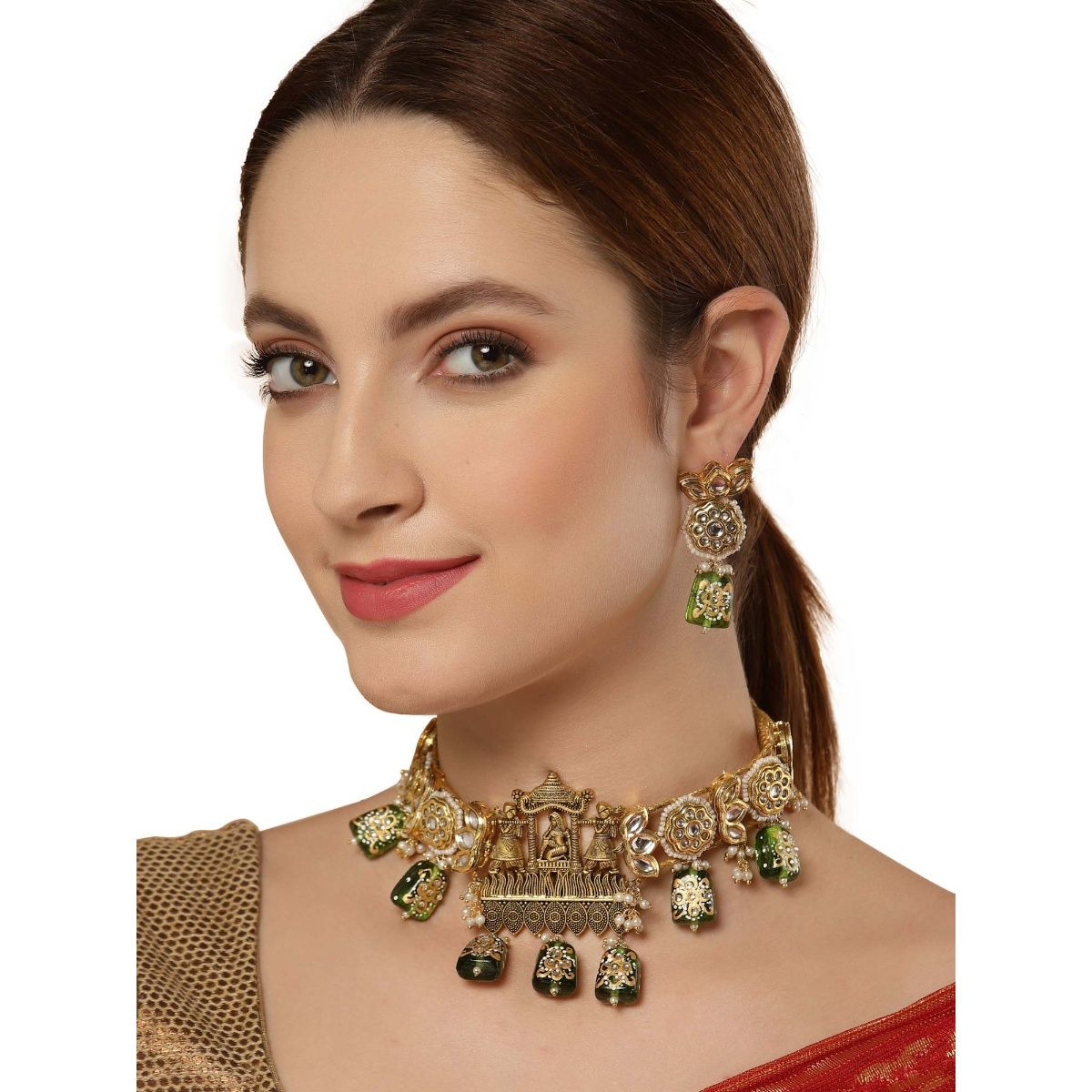 Buy Dugran By Dugristyle Green Gold Kundan Dangler Earrings Online