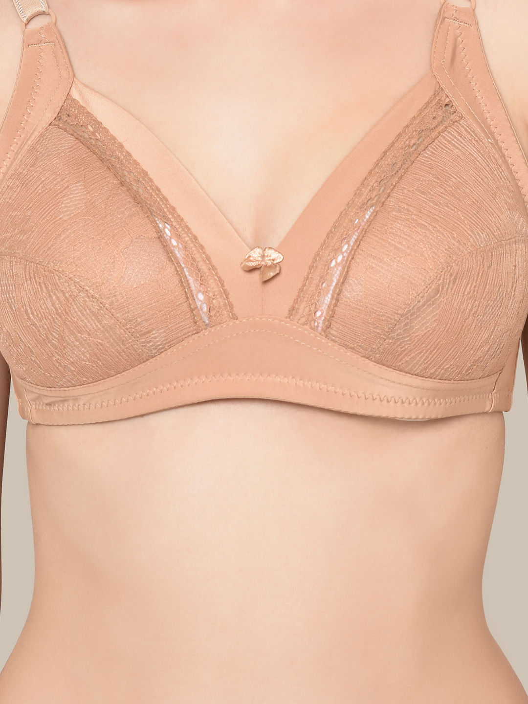 Buy Da Intimo Lace Self Design Bra Nude Online