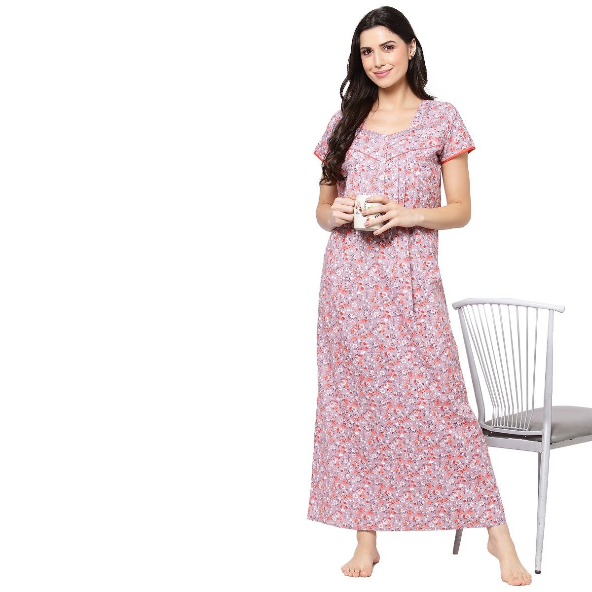 Sweet Dreams Women Printed Half Sleeve Square Neck Pure Cotton Maxi