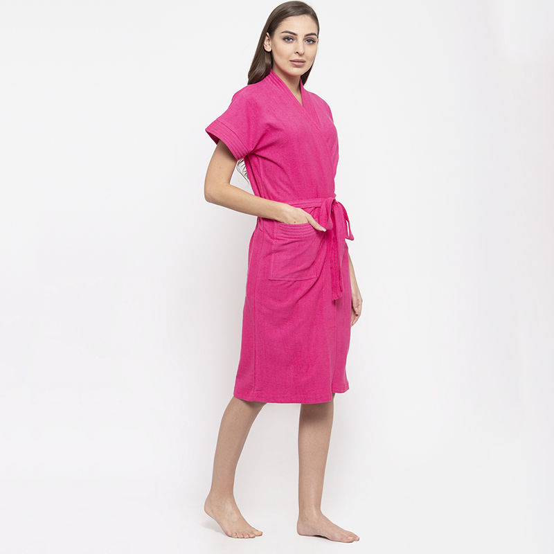 Secret Wish Women S Solid Pink Cotton Bathrobe Free Size Buy Secret