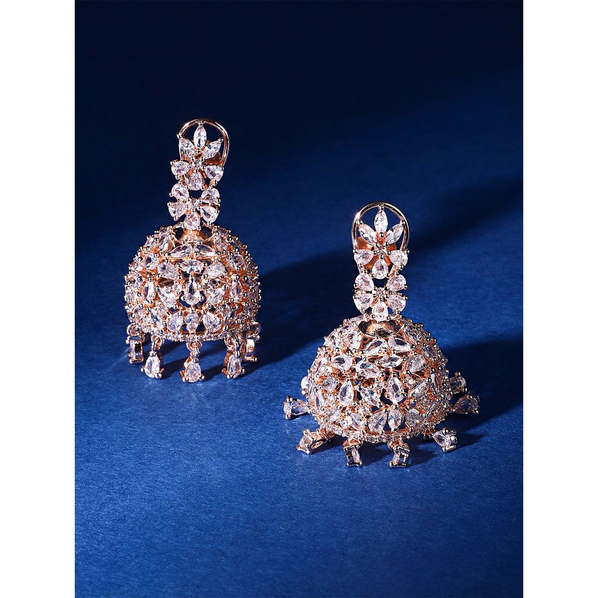 Buy Yellow Chimes Rose Gold Plated Contemporary Jhumkas Earrings Online