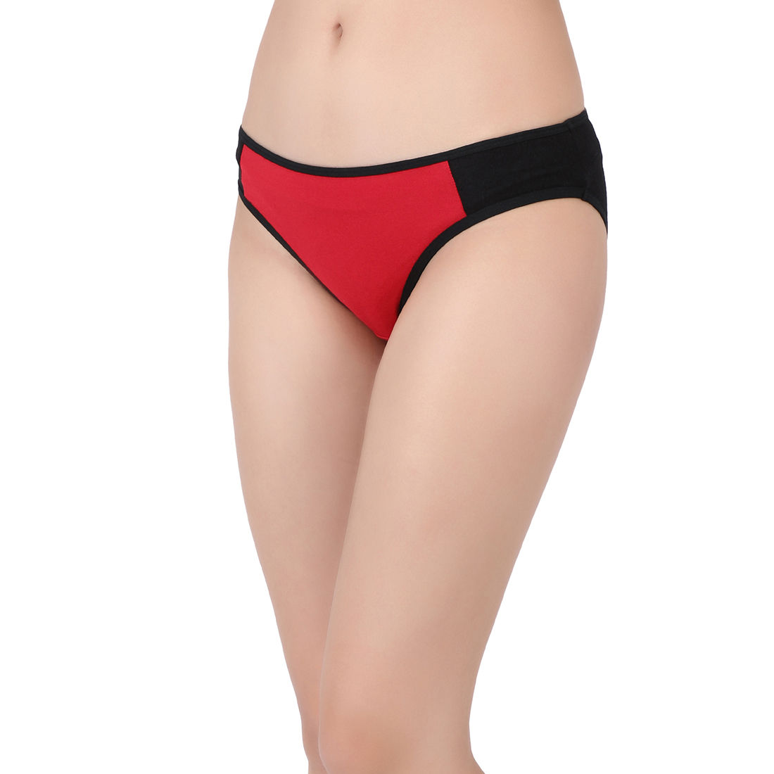 Clovia Cotton Mid Waist Colour Block Bikini Panty Red Buy Clovia