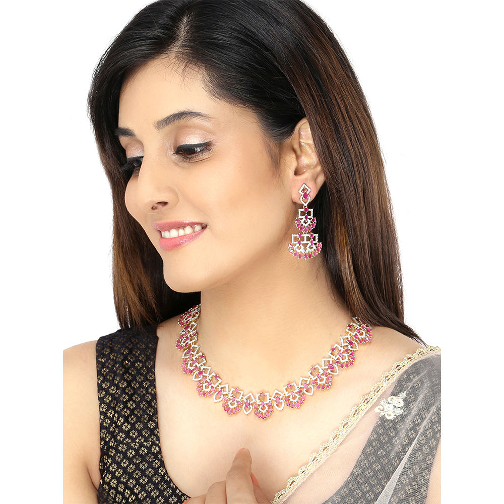 Yellow Chimes Luxurious Looks Pink American Diamond Studded Designer