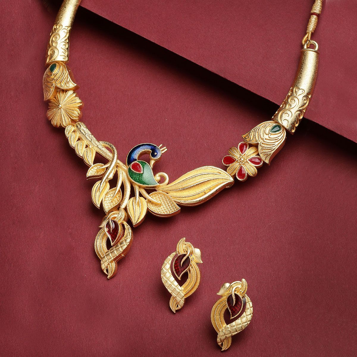 Buy Panash Gold Plated Peacock Shaped Choker Traditional Jewellery Set