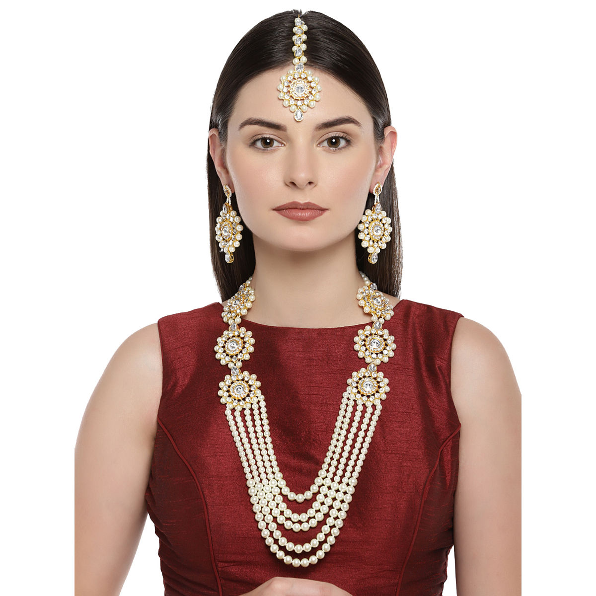 Zaveri Pearls Long Multi Layer Kundan Pearl Necklace Earring