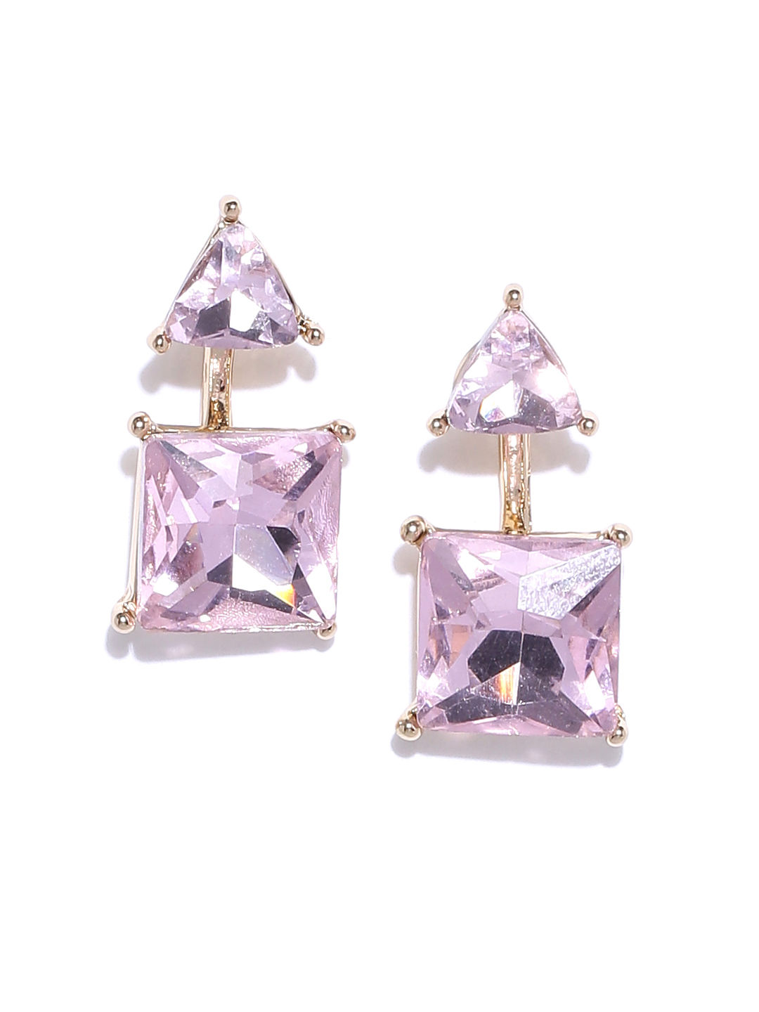 Youbella Lavender Gold Plated Stone Studded Geometric Drop Earrings