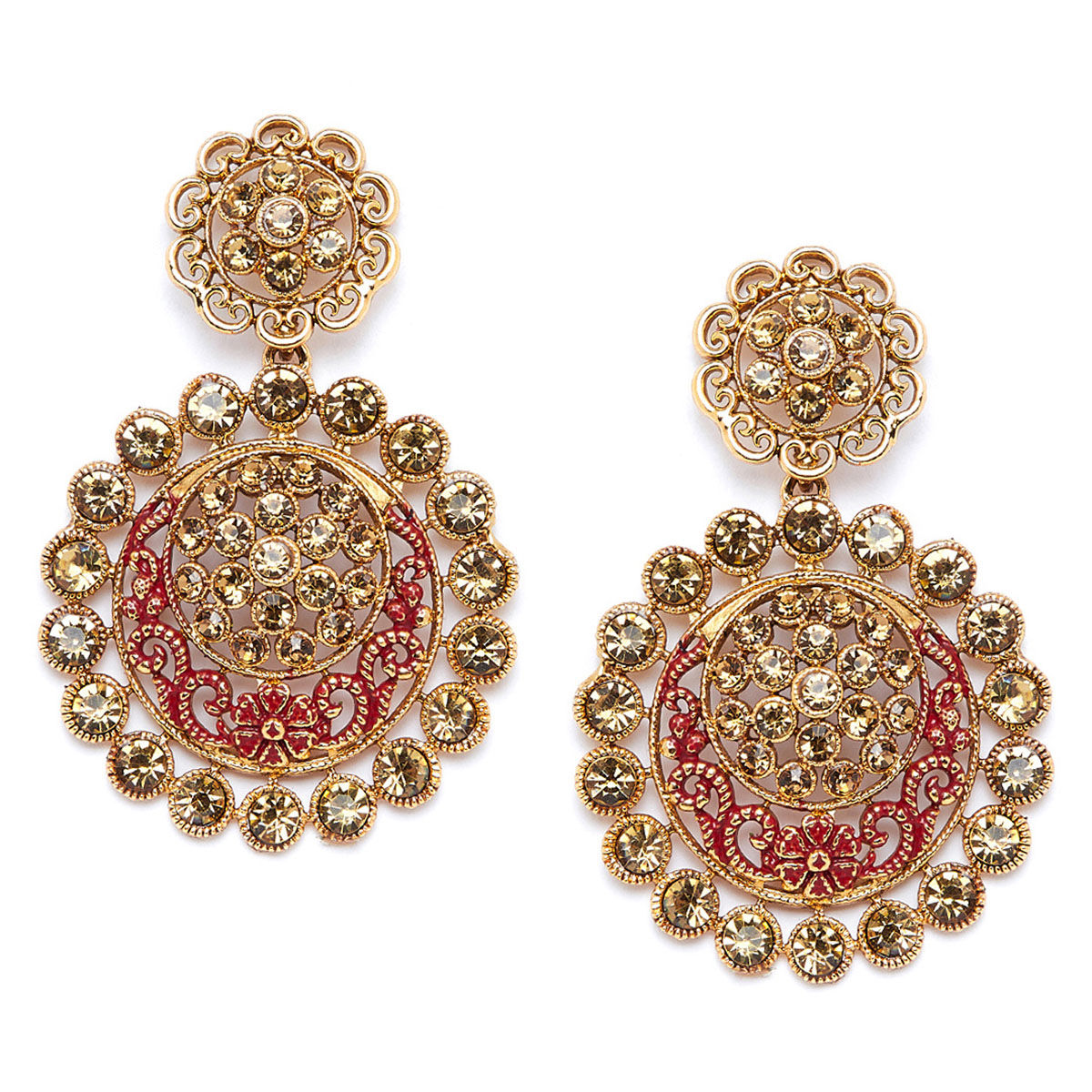 PANASH Gold Toned Red Classic Drop Earrings Buy PANASH Gold Toned Red