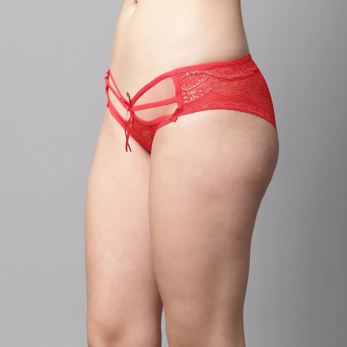 Prettycat Women Red Low Waist Sexy Bikini Panty With Cage Detailing