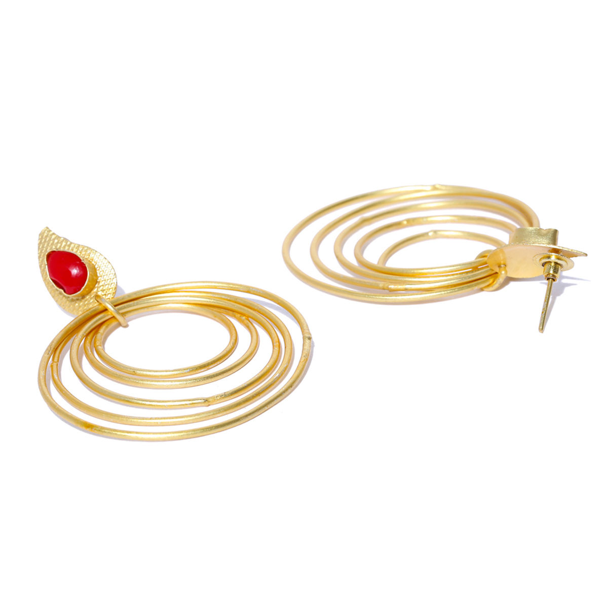 PANASH Gold Plated Red Circular Drop Earrings Buy PANASH Gold Plated