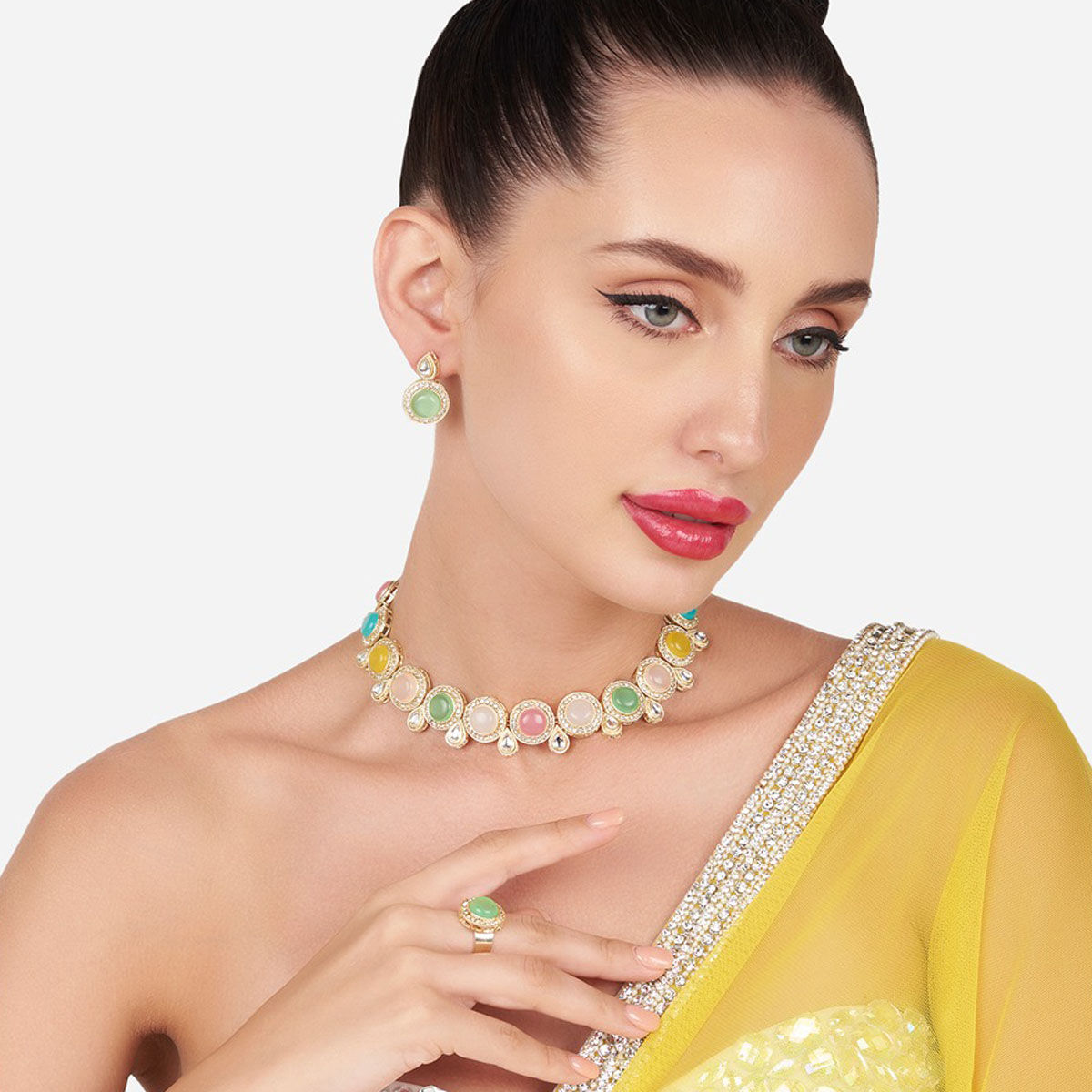 Buy Zaveri Pearls Multicolor Austrian Diamonds Kundan Necklace Earring