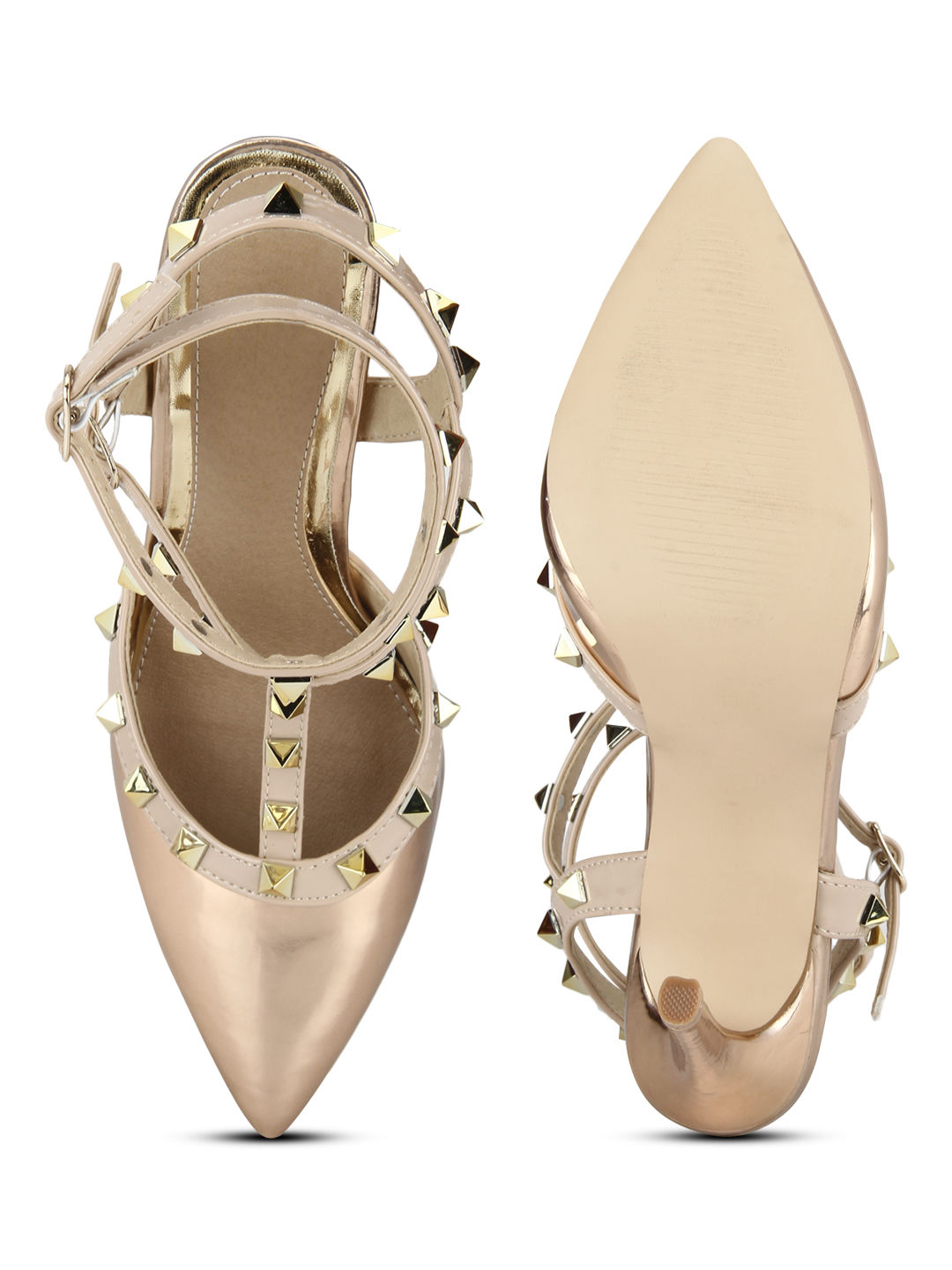 Buy Truffle Collection Rose Gold Nude Studded Strappy Stiletto Heels Online