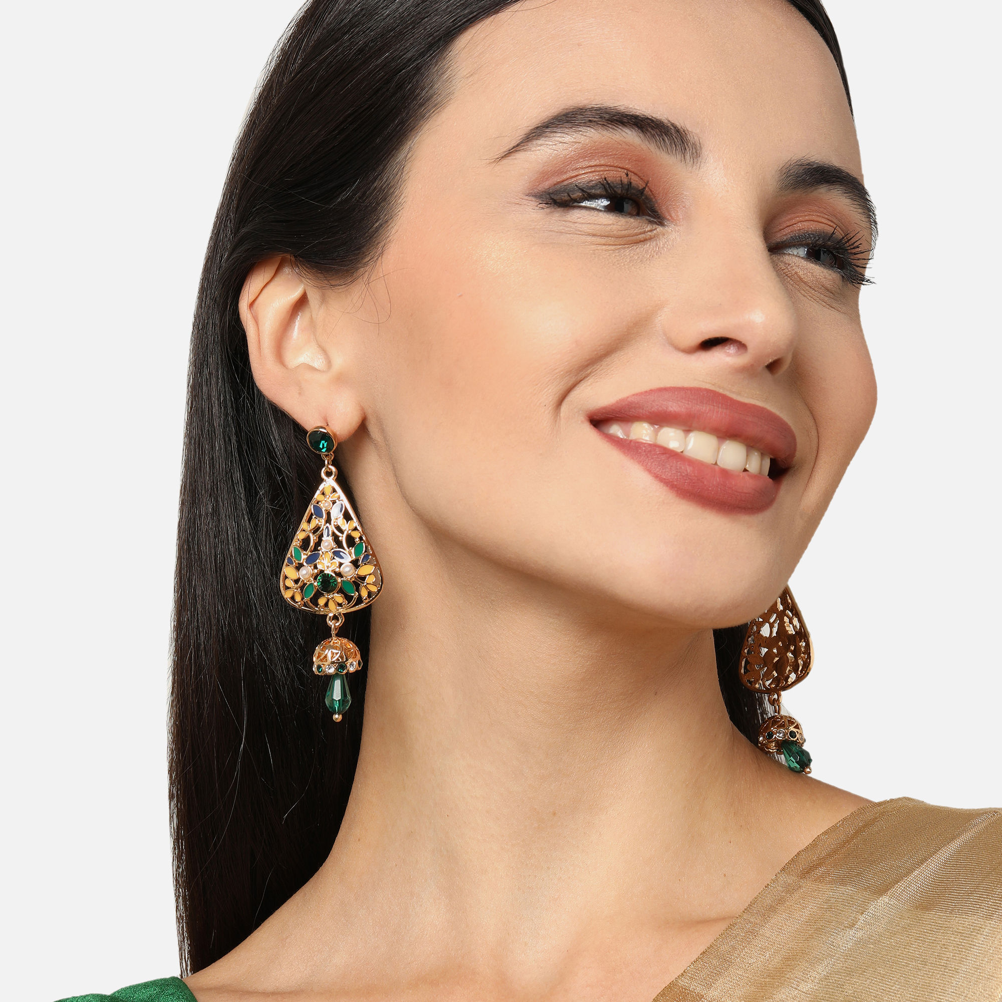 Accessorize London Multi Color Ethnic Enamel Golden Long Earring Buy