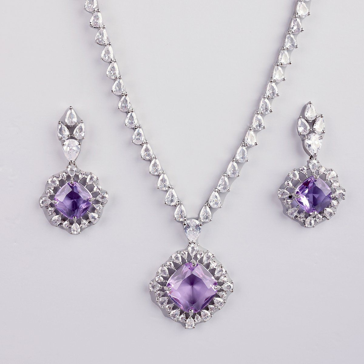 Buy Niscka Rhodium Plated White And Purple American Diamond Necklace