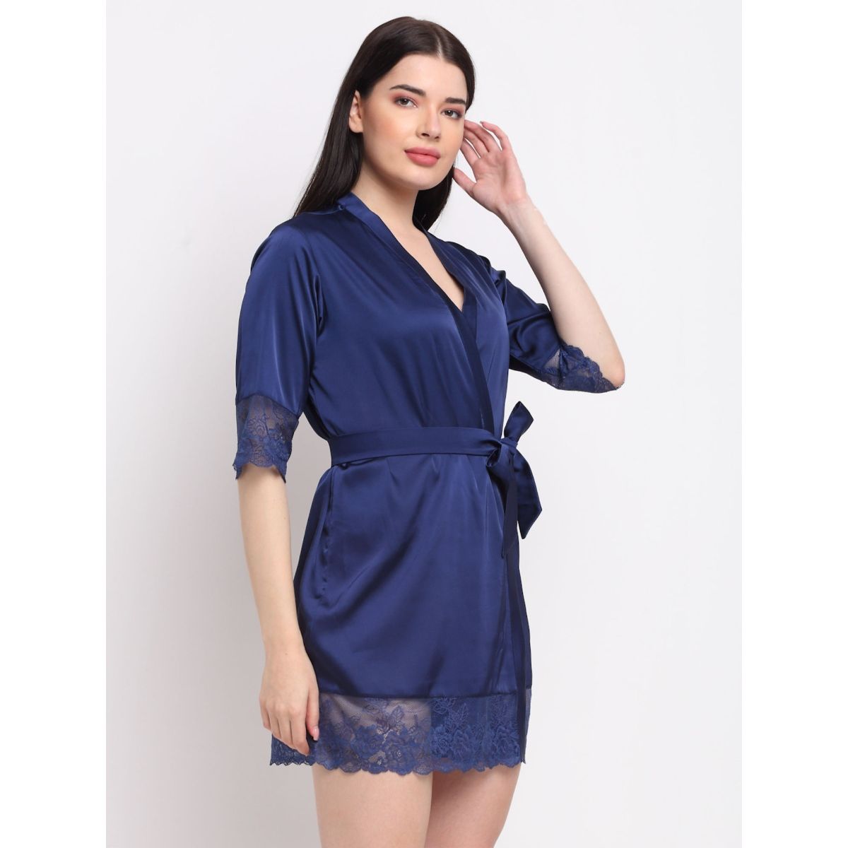 Erotissch Women Blue Solid Satin Robe Buy Erotissch Women Blue Solid