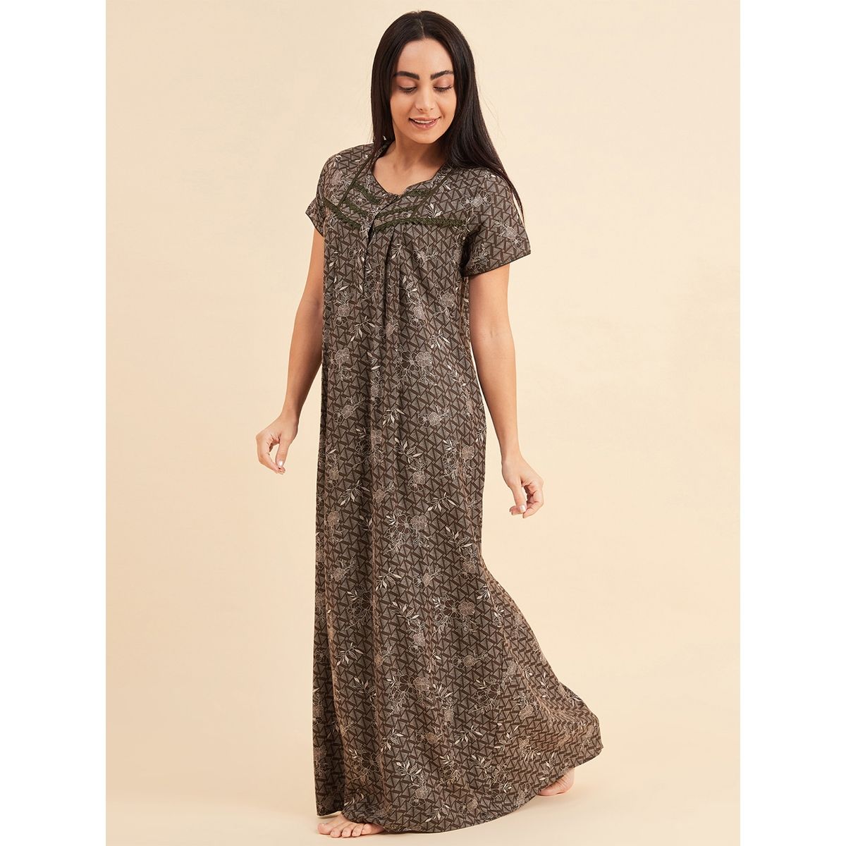 Sweet Dreams Women Printed Half Sleeves Night Gown Brown Buy Sweet