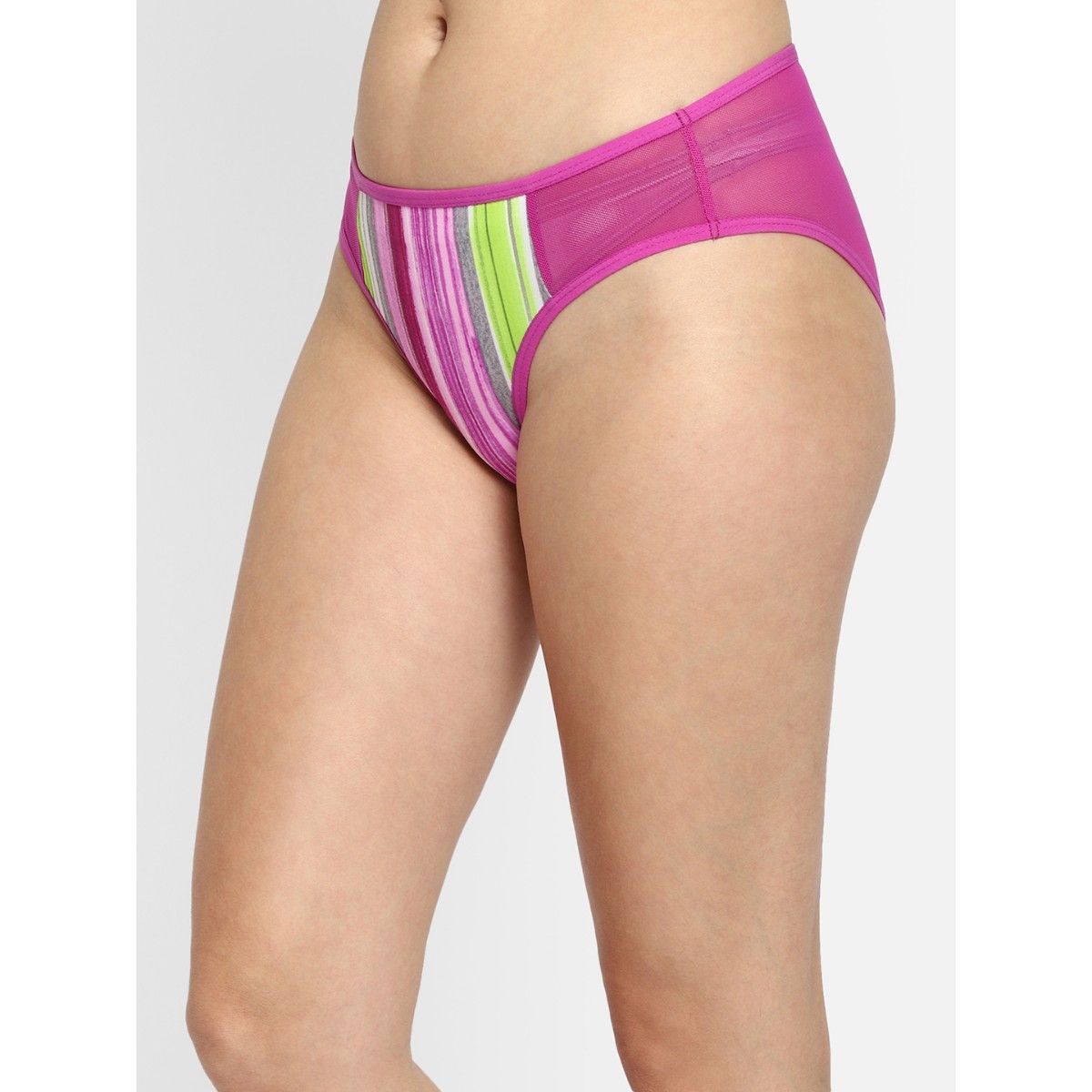 Clovia Low Waist Striped Bikini Panty In Multicolor With Powernet