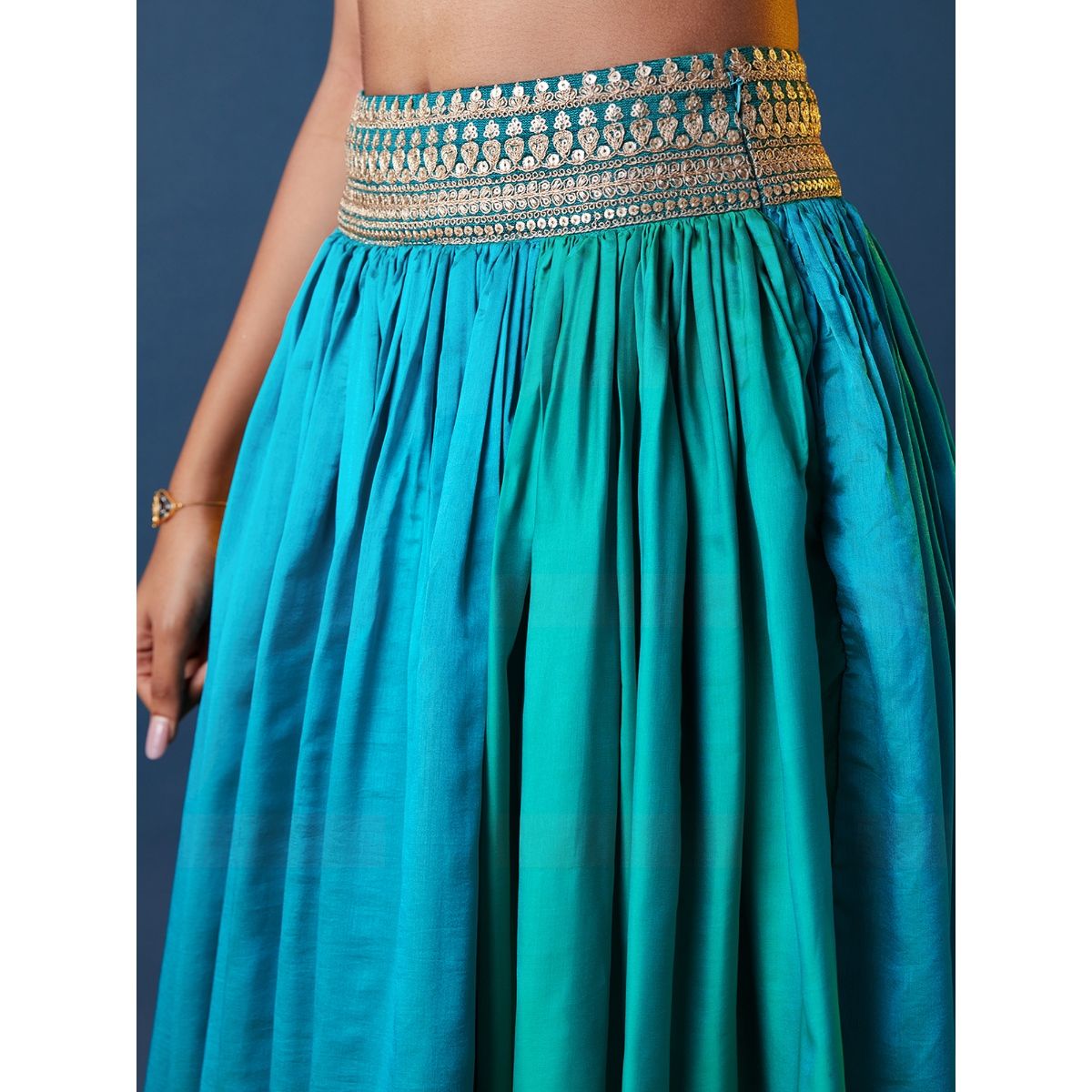 Gajra Gang Chand Sitara Blue Zari Work Gathered Skirt Buy Gajra Gang