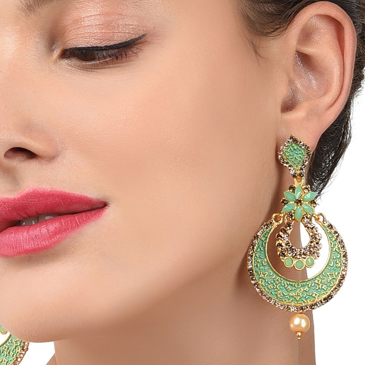 Buy Zaveri Pearls Enamelling Sea Green Austrian Diamonds Pearls