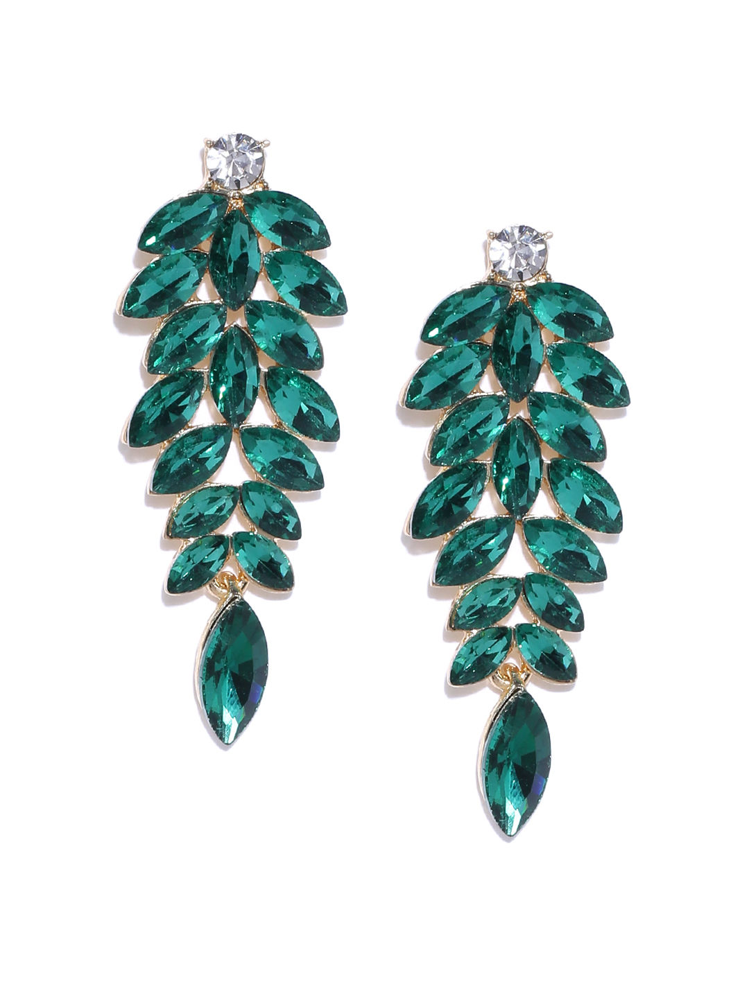 Buy Youbella Green Gold Plated Stone Studded Leaf Shaped Drop Earrings