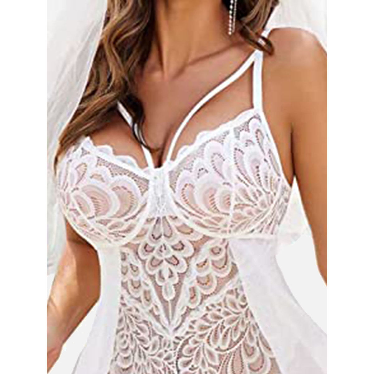 Buy Fims Women White Net Floral Lace Babydoll Lingerie Nightwear Dress