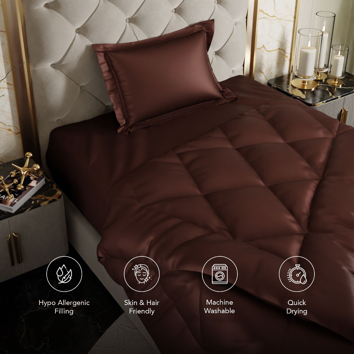 Buy Stoa Paris Date Night Chocolate Brown Satin Single Comforter Online