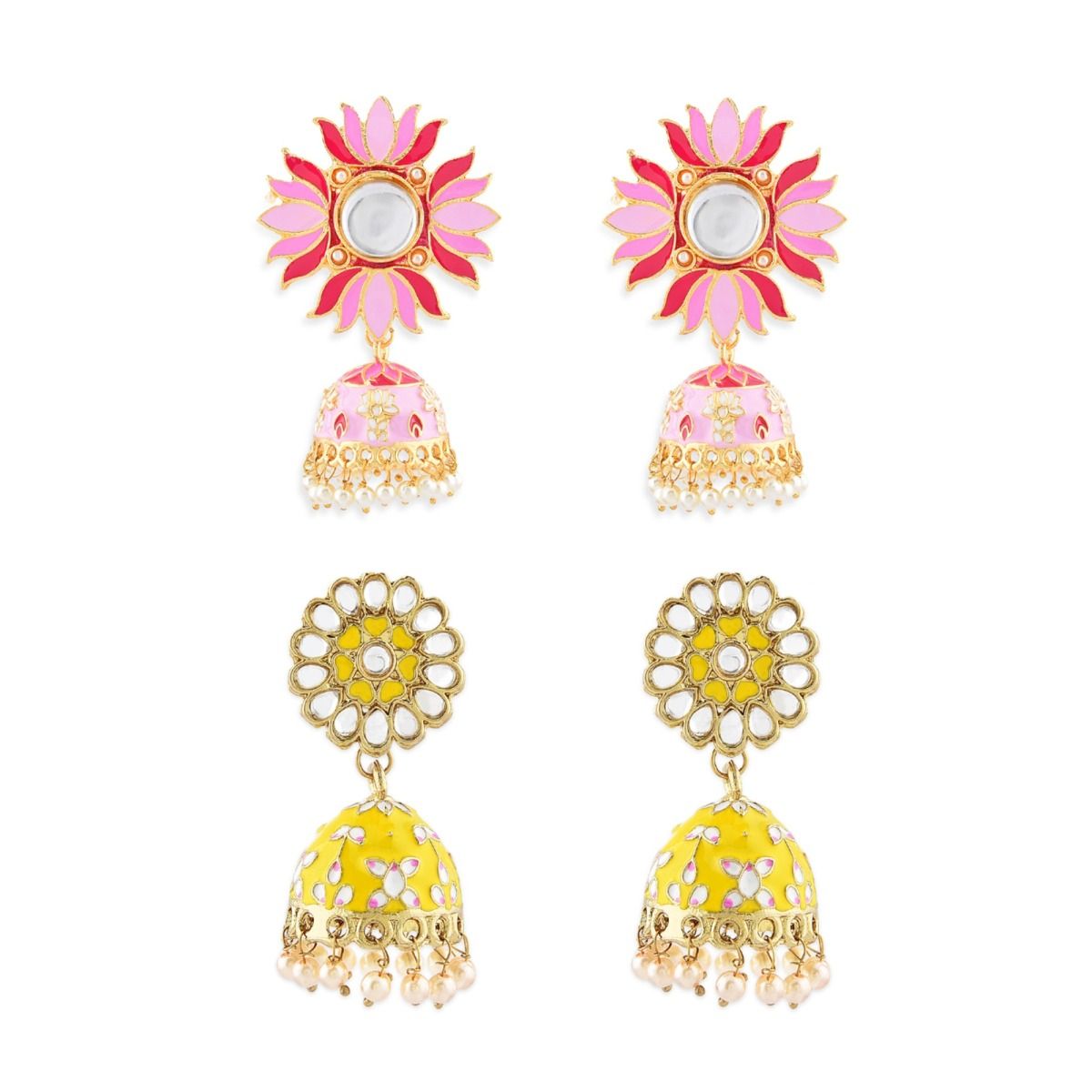 Zaveri Pearls Combo Of Yellow Pink Meenakari Wedding Collection