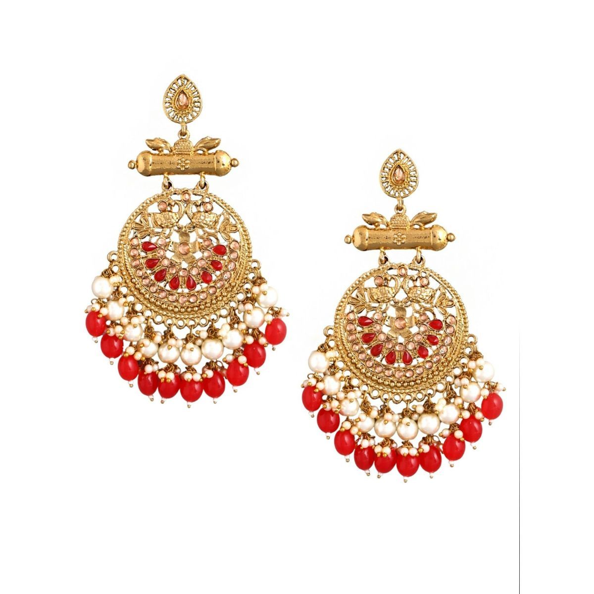 Buy Yellow Chimes Gold Plated And Red Circular Drop Earrings Online