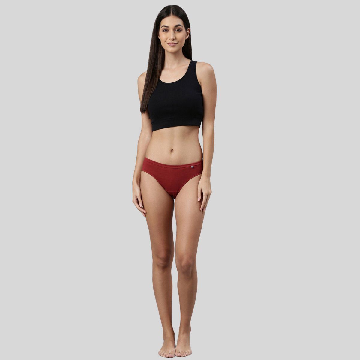 Kryptic Women Dusty Pink Burgundy Rust Solid Cotton Bikini Briefs