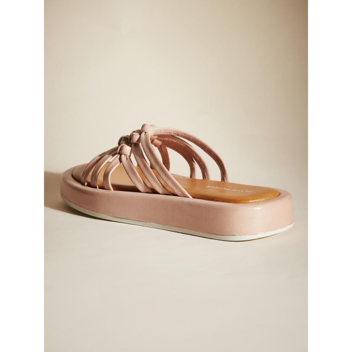 Buy Peach Flores Women Nude Leather Flats Online