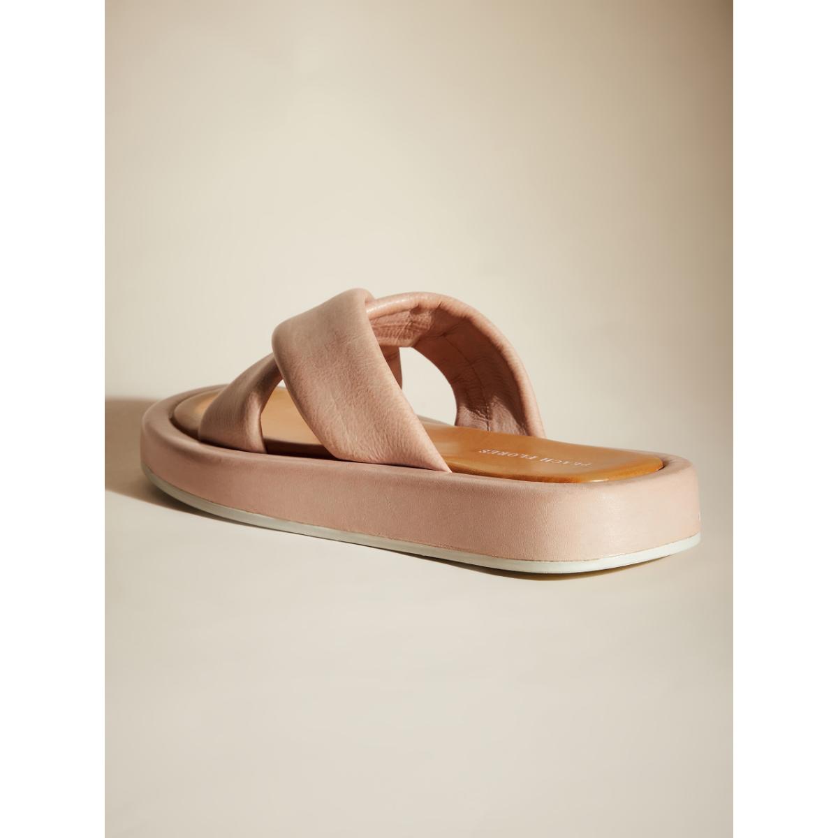 Buy Peach Flores Women Nude Crossed Strap Flats Online