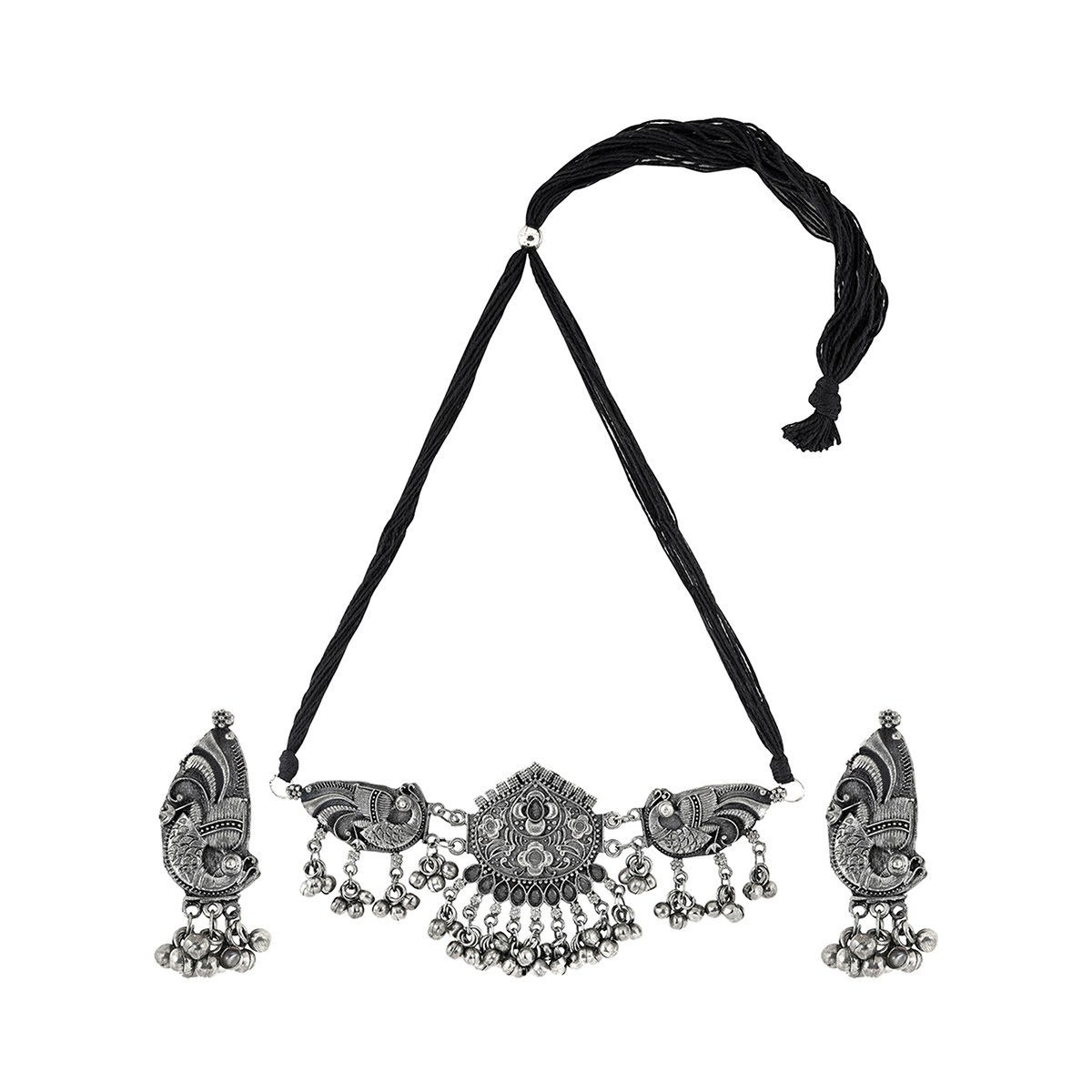 Teejh Aarthi Silver Oxidised Necklace Set Buy Teejh Aarthi Silver