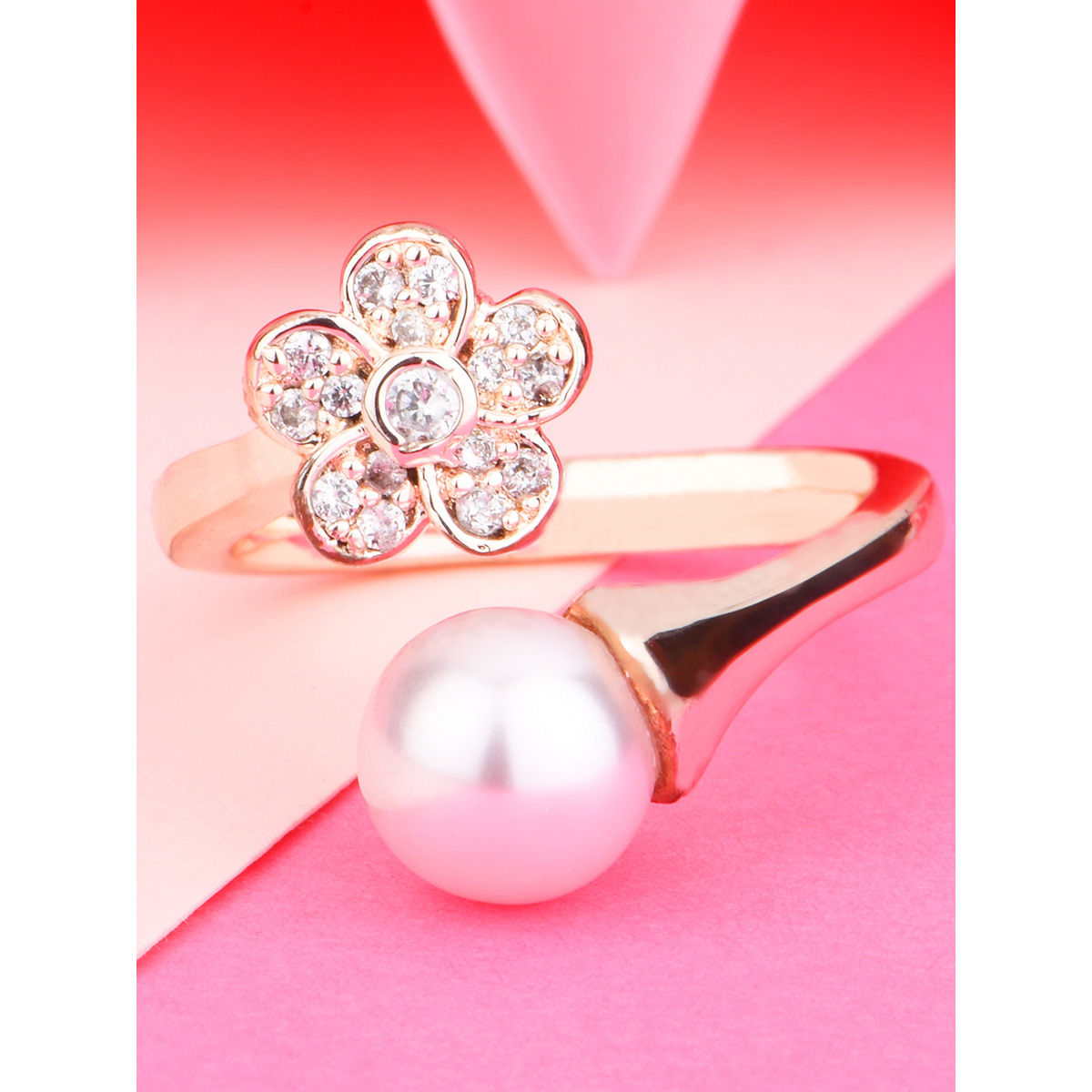 Buy Lilly Sparkle Brass Rose Gold Plated Cz Stone Pearl Studded