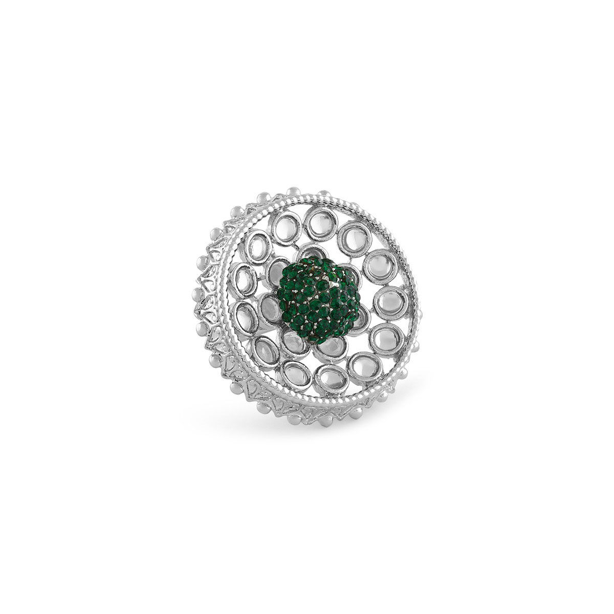 Buy Zaveri Pearls Green Austrian Diamonds Kundan Silver Plated