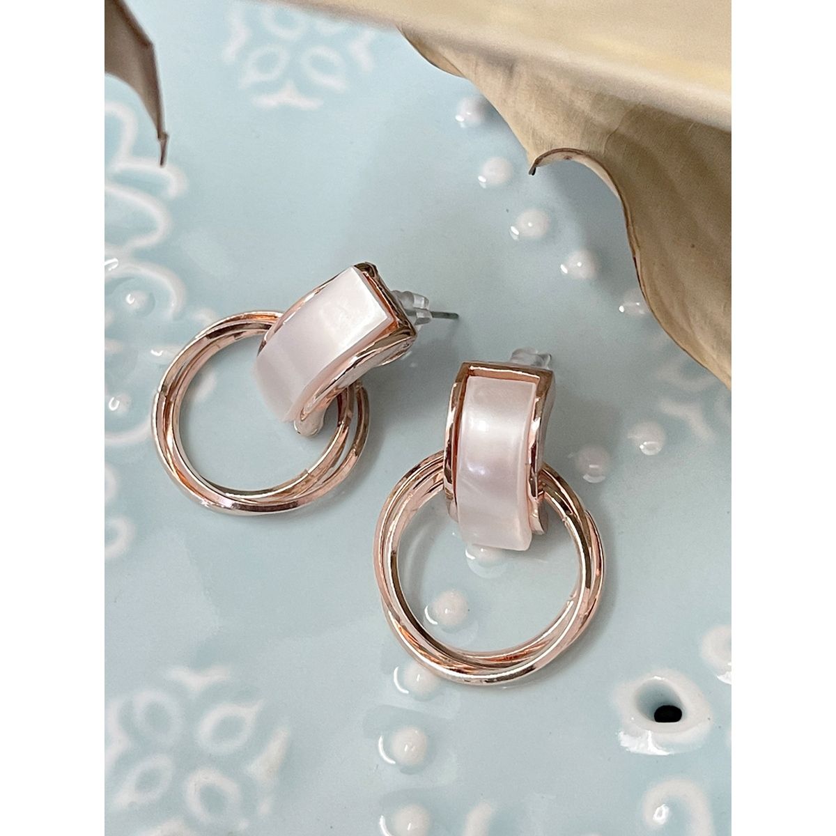 Buy Ayesha Contemporary White Stone Stud Bar And Rose Gold Toned