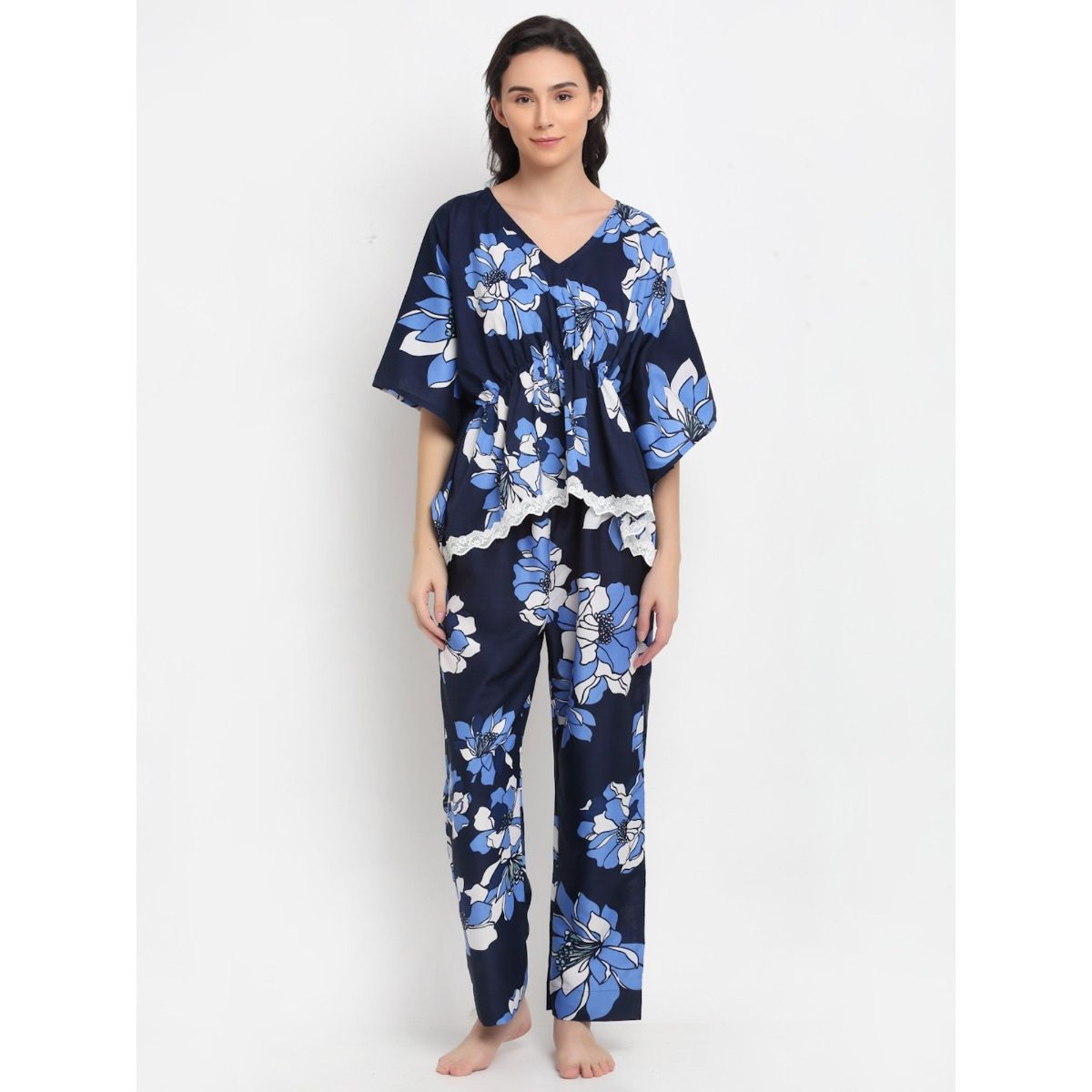 Erotissch Women Blue White Floral Printed Night Suit Buy Erotissch