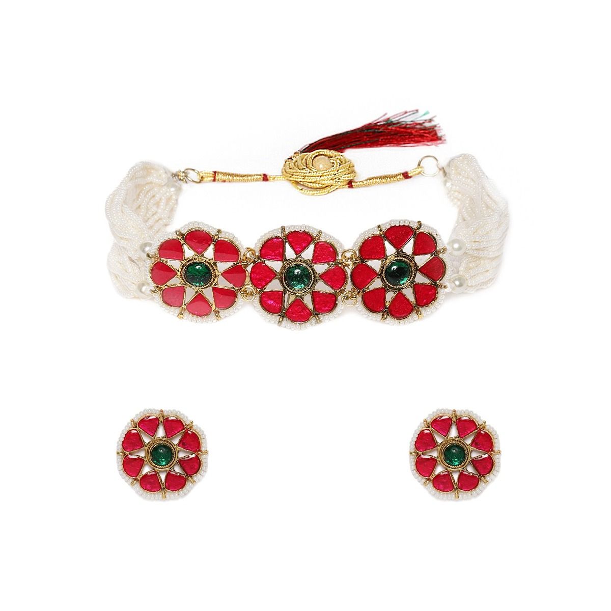 Buy Zaveri Pearls Enamelling Pink Green Flowers Choker Pearls