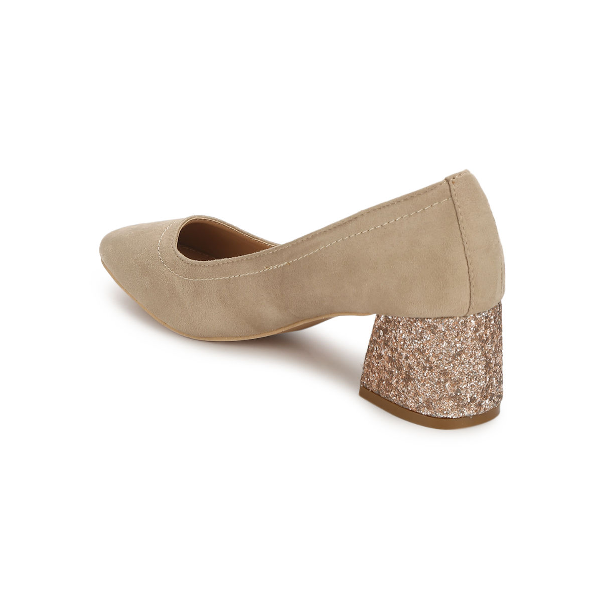 Buy Truffle Collection Nude Micro Glitter Block Heels Online