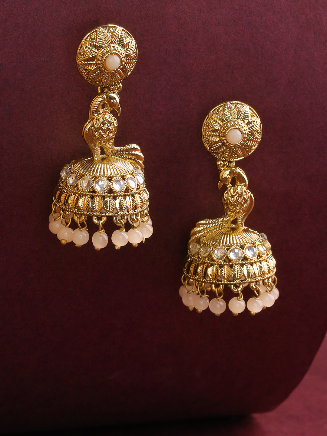 Buy Priyaasi Gold Plated Peacock Inspired Peach Colour Beads Drop