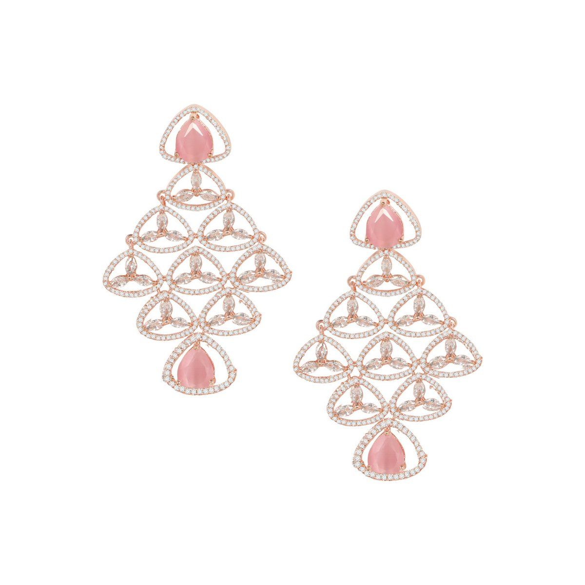 Accessher Rose Gold Plated American Diamonds Studded Drop Earrings With